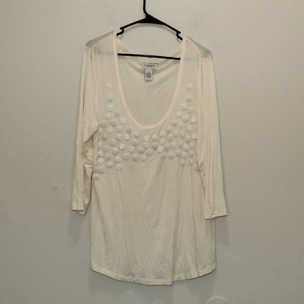 Carmen Marc Valvo White Embellished Top Size XL‎